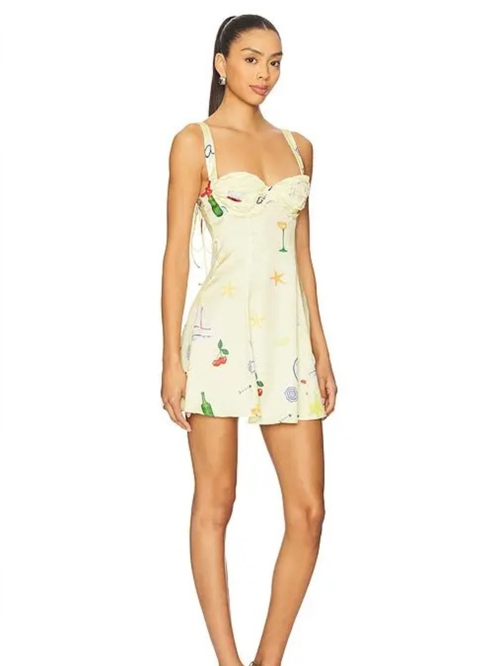For Love & Lemons Cream Printed Mini Slip Dress